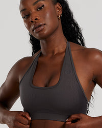 Motion Seamless Halter Bra | Graphite