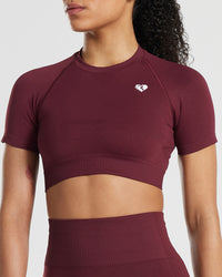 Power Seamless Short Sleeve Crop Top | Dark Cherry