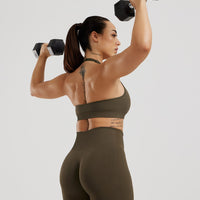 Power Seamless Halter Neck Bra | Dark Olive
