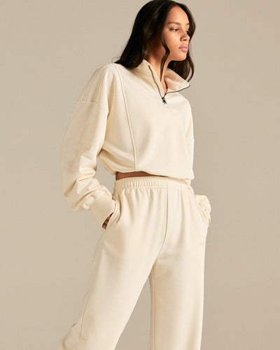 Comfort Lightweight Straight Leg Mid Waist Joggers | Coconut White