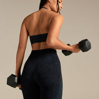 Power Seamless Halter Neck Bra | Washed Black