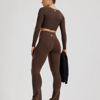 Essential Long Sleeve Built-In Bra Top | Cocoa