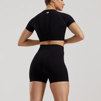 Power Seamless Short Sleeve Crop Top | Black