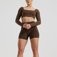Define 2.0 Seamless Long Sleeve Built-In Bra Top | Cocoa