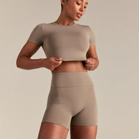 Essential Cropped Short Sleeve Tee | Taupe Grey