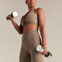 Essential Twist Front Halter Bra | Taupe Grey