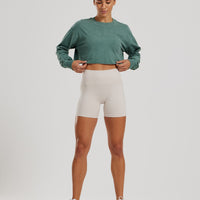 Comfort Oversized Cropped Long Sleeve T-Shirt Washed | Sage