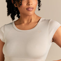 Motion Seamless Open Back Short Sleeve Crop Top | Stone