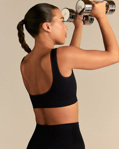 Power Seamless Open Back Mini Bra | Black