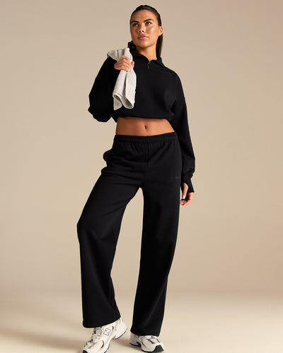 Comfort Lightweight Straight Leg Mid Waist Joggers | Black