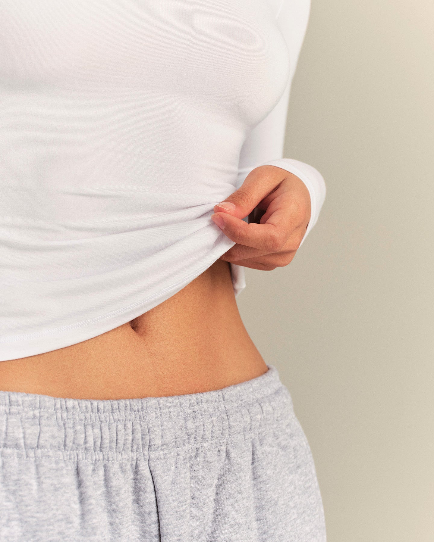 Smooth Contour Midi Crew Neck Long Sleeve T-Shirt | White