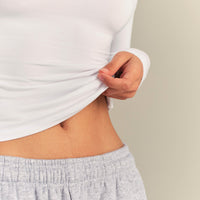 Smooth Contour Midi Crew Neck Long Sleeve T-Shirt | White