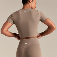 Essential Cropped Short Sleeve Tee | Taupe Grey