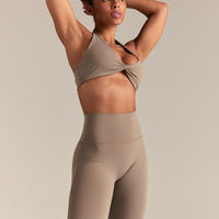 Essential Twist Front Halter Bra | Taupe Grey