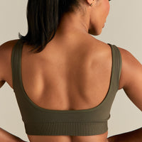 Power Seamless Open Back Mini Bra | Dark Olive