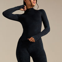 Power Seamless Mock Neck Long Sleeve Top | Washed Black