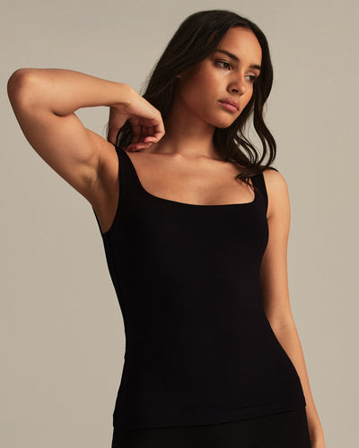 Smooth Contour Midi Square Neck Tank | Black