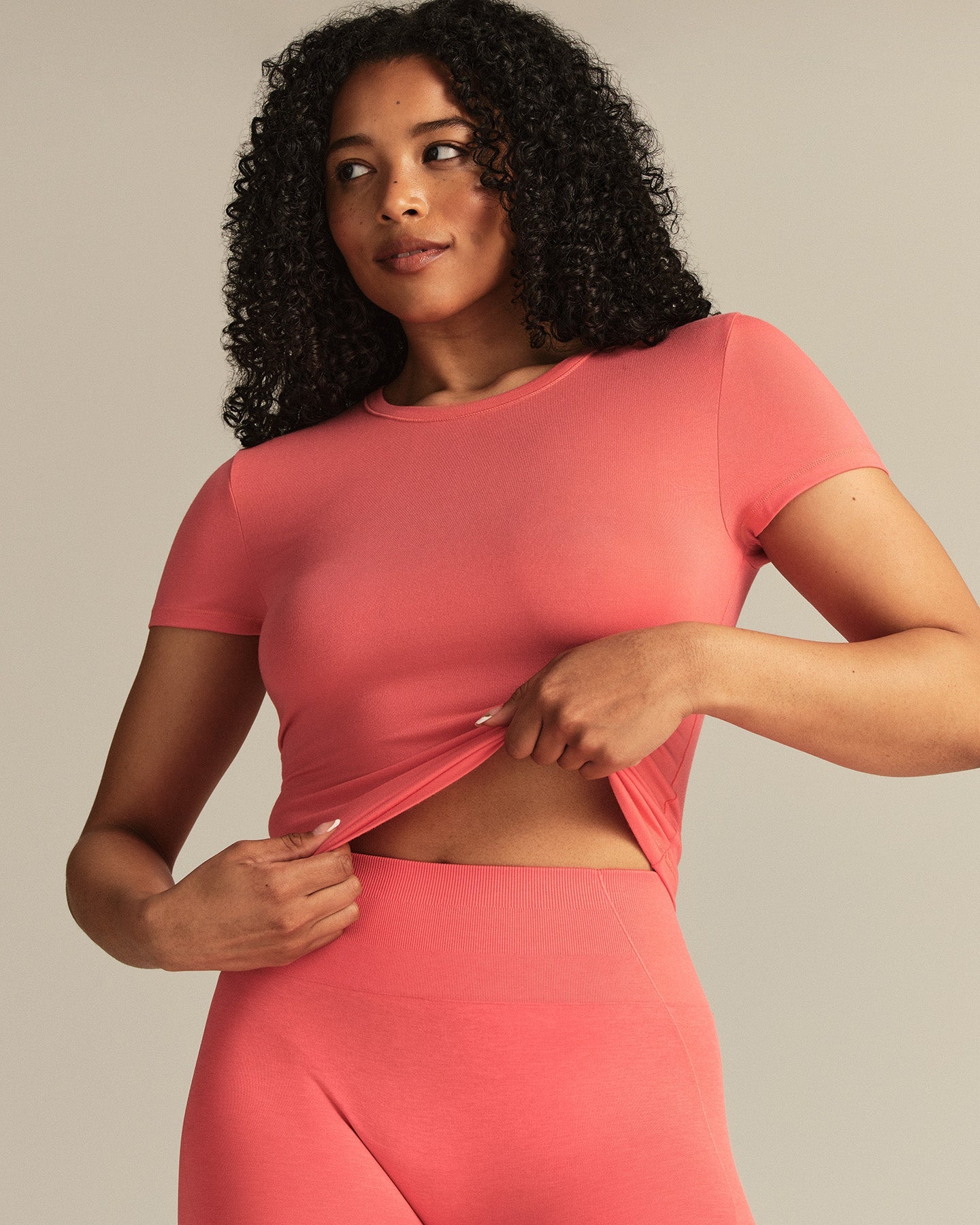 Smooth Contour Midi Short Sleeve T-Shirt | Sunlit Coral
