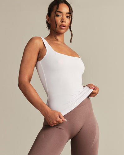 Smooth Contour Midi Square Neck Tank | White