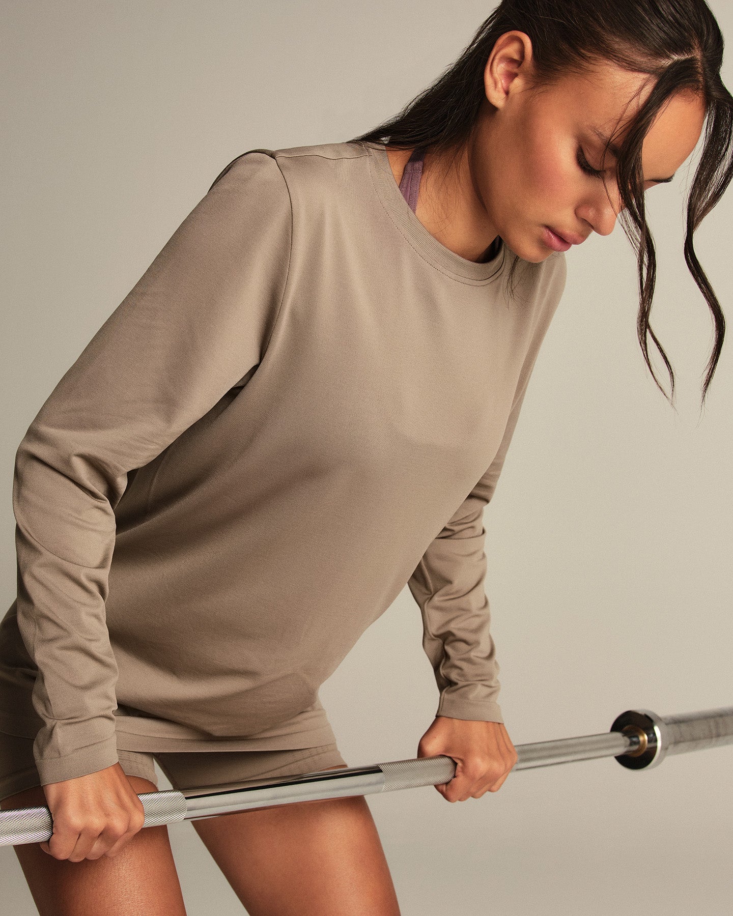 Lightweight Seamless Long Sleeve T-Shirt | Taupe Grey