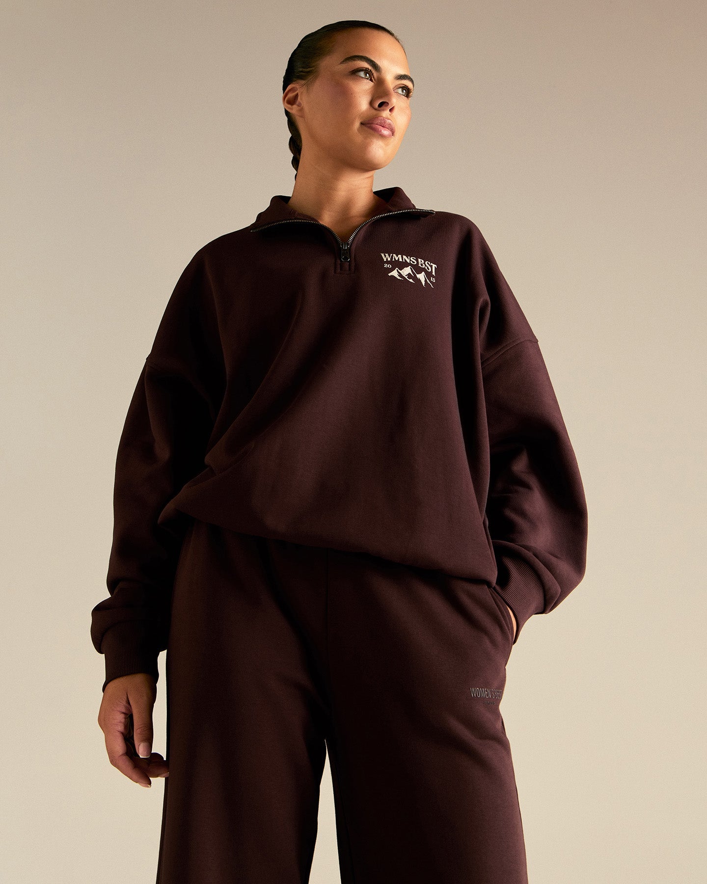 Comfort Outdoor 1/4 Zip Graphic Sweat | Cafe Noir