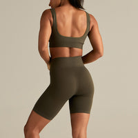 Power Seamless Open Back Mini Bra | Dark Olive