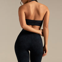Power Seamless Halter Neck Bra | Washed Black