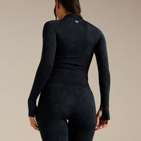 Power Seamless Mock Neck Long Sleeve Top | Washed Black