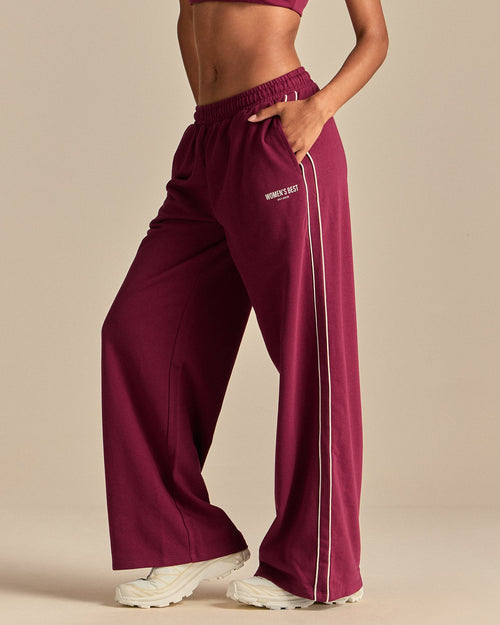 Comfort Mid Waist Contrast Straight Leg Joggers | Deep Berry