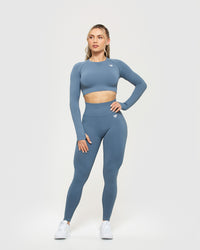 Power Seamless Long Sleeve Crop Top | Smoke Blue