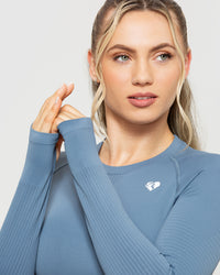 Power Seamless Long Sleeve Crop Top | Smoke Blue