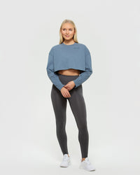 Comfort Oversized Cropped Long Sleeve T-Shirt | Smoke Blue