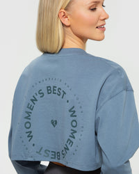 Comfort Oversized Cropped Long Sleeve T-Shirt | Smoke Blue