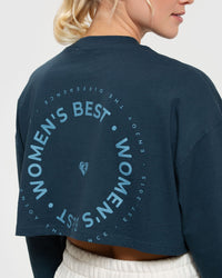 Comfort Oversized Cropped Long Sleeve T-Shirt | Sapphire Blue